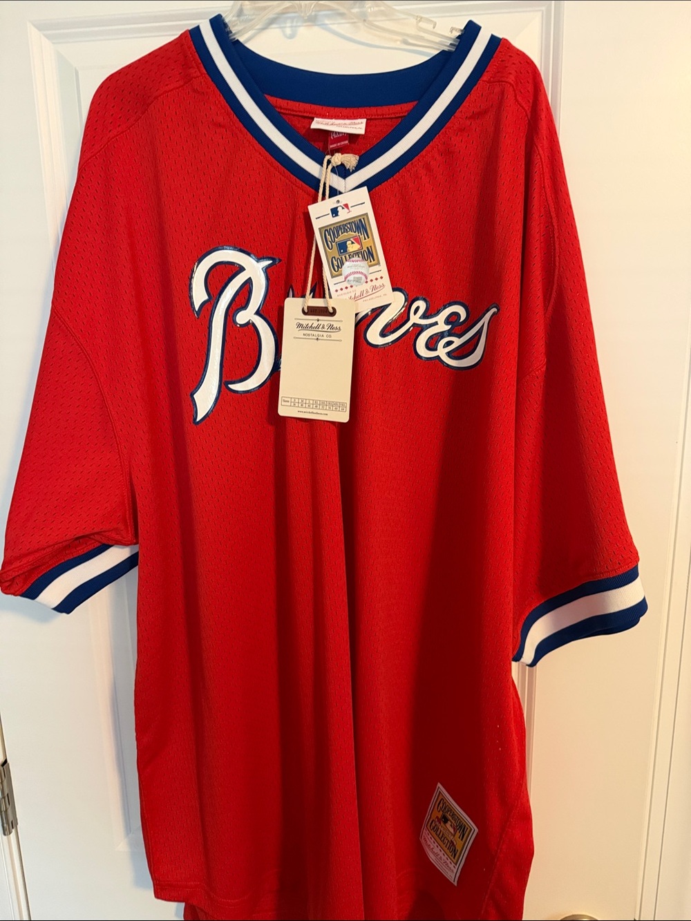 Mitchell & Ness Atlanta Braves Red Mesh Jersey with Blue & White Trim